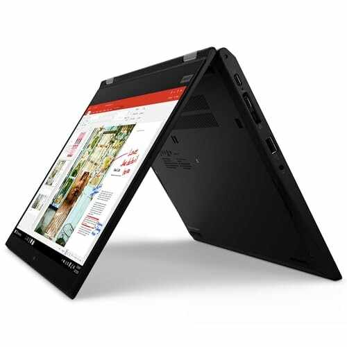 Lenovo ThinkPad L13 Yoga in tent mode displaying a webpage